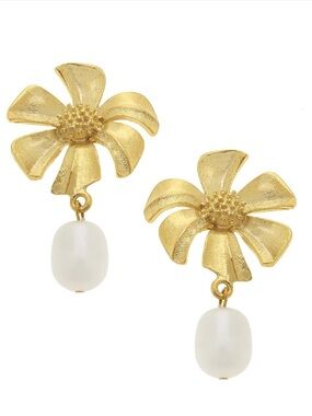 Susan Shaw Floral Drop Pearl Earrings